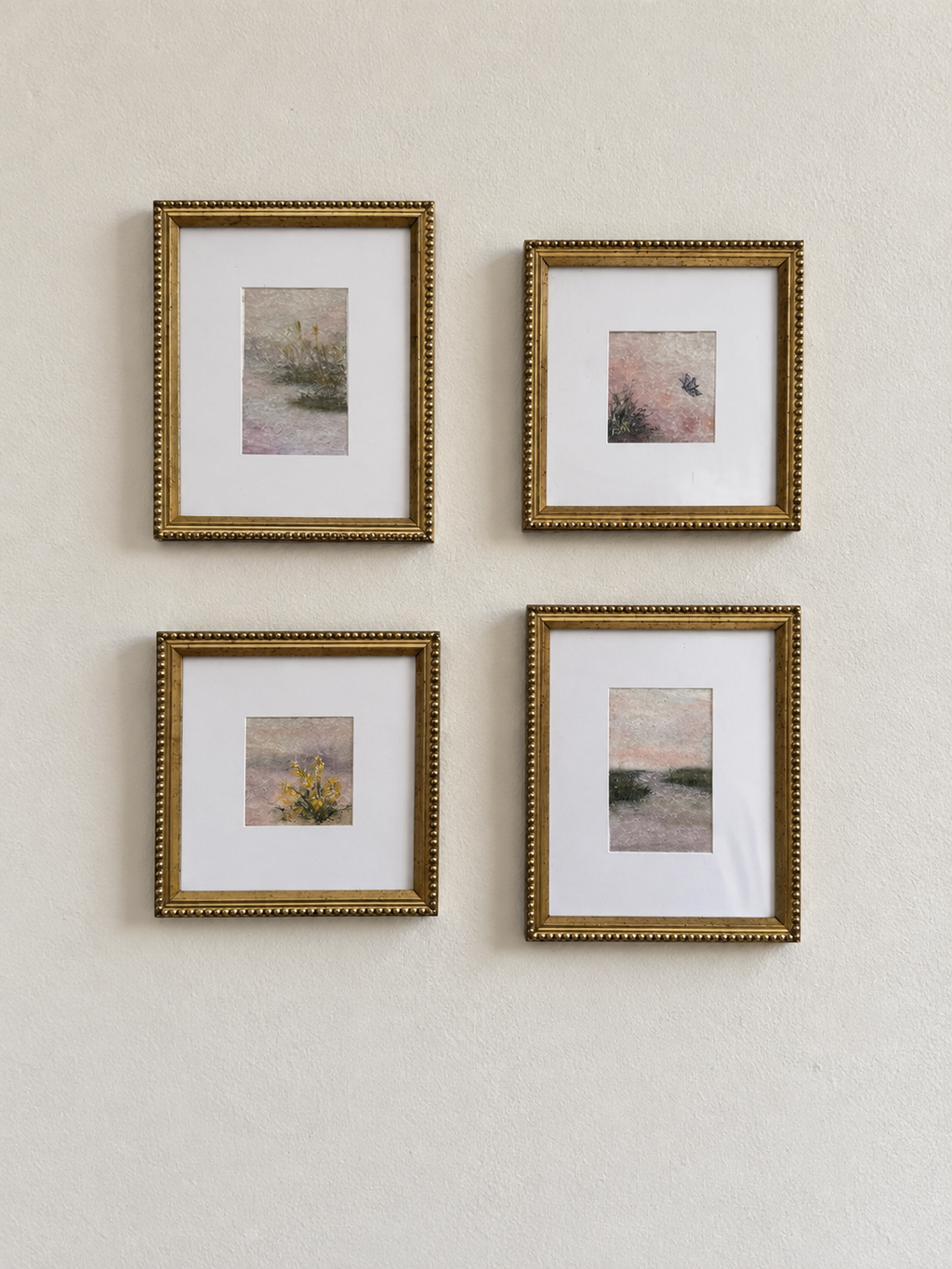 Pink Marsh #1-4 | framed soft pastel set
