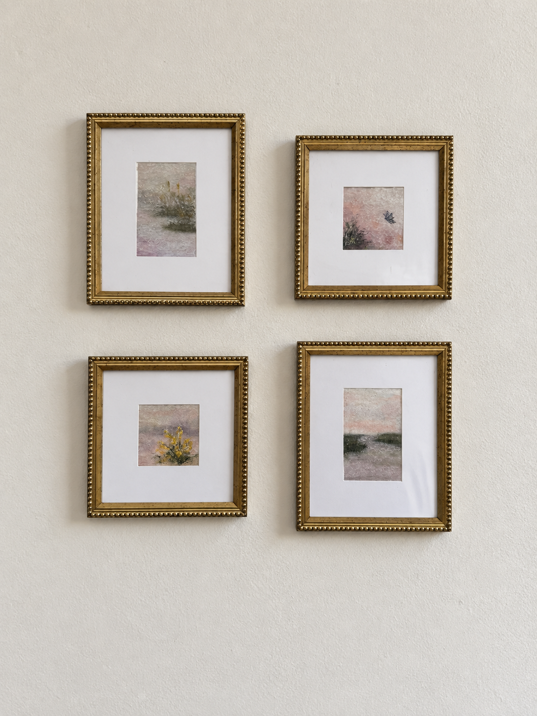 Pink Marsh #1-4 | framed soft pastel set