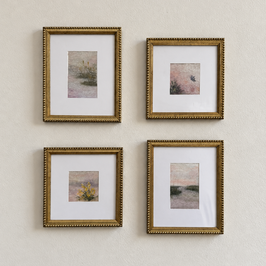 Pink Marsh #1-4 | framed soft pastel set